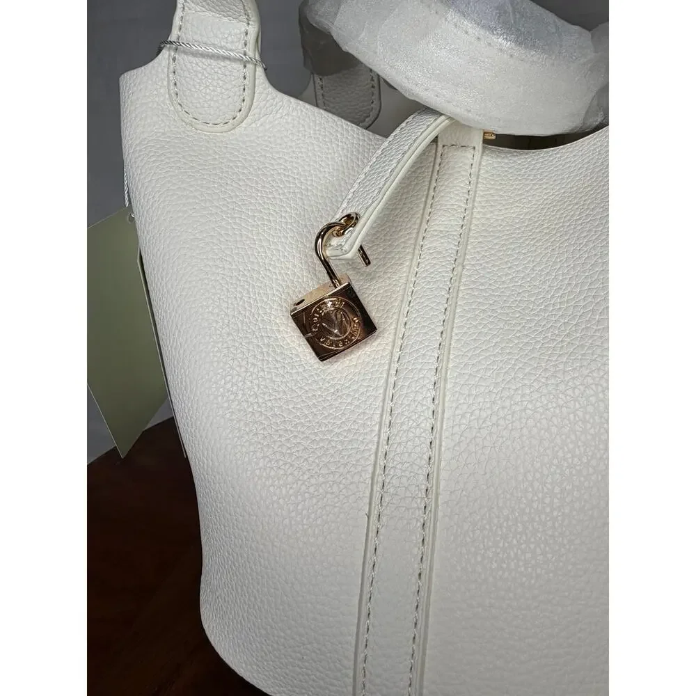 Valentino Orlandi Milano NWT White Pebbled Faux Leather Tote Handbag w/ Pouch
